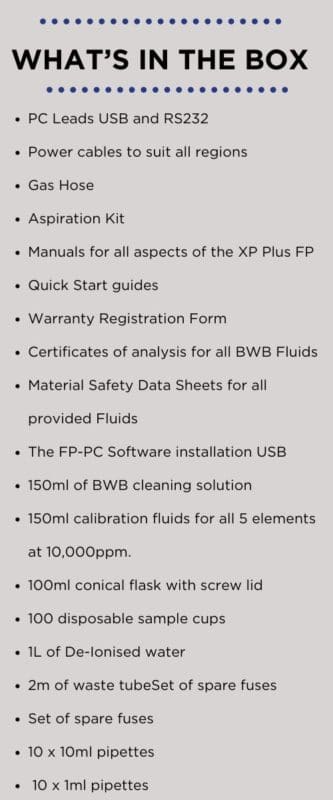 whats in the box 333x800 - BWB Technologies XP Plus Flame Photometer