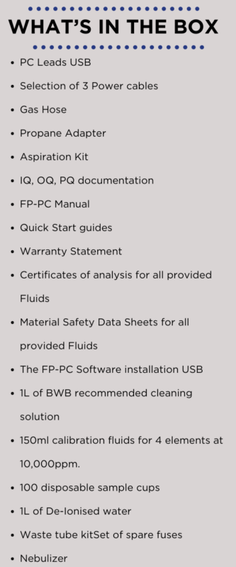 whats in the box 333x800 - BWB Technologies Flash Flame Photometer